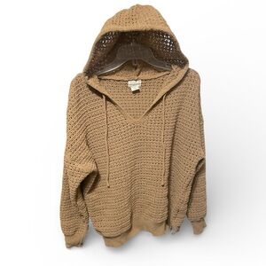 Artelier Nicole Miller Open Knit Hoodie Sweater beach neutral basic camel sz 1X
